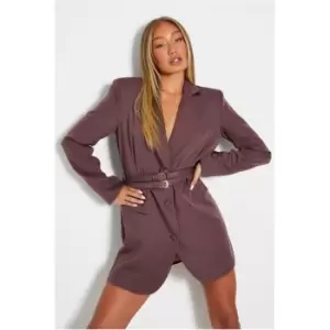 Image of I Saw It First Woven Double Belted Blazer Dress - Purple