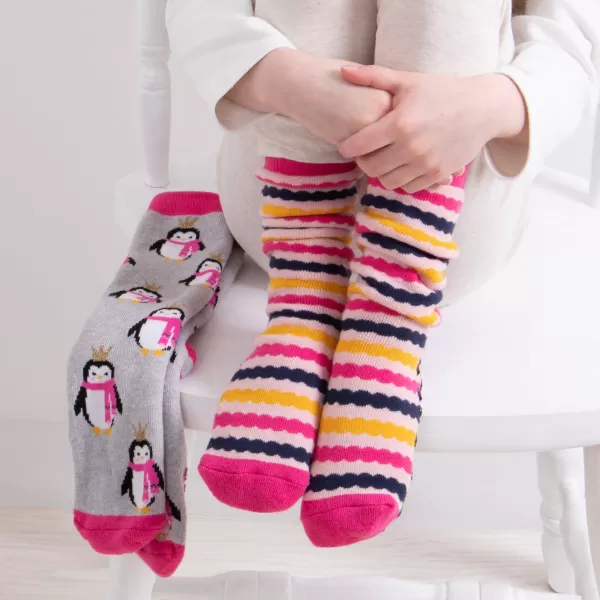 Image of totes Pack of 2 Toasties Kids Original Penguin and Stripe Slipper Socks MultiColoured