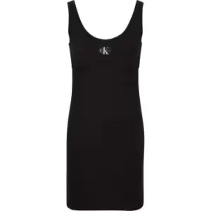 Image of Calvin Klein Jeans Badge Rib Strappy Dress - Black