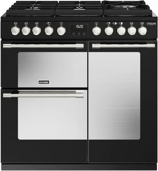 Image of Stoves Sterling Deluxe ST DX STER D900DF GTG BK 90cm Dual Fuel Range Cooker - Black - A/A/A Rated