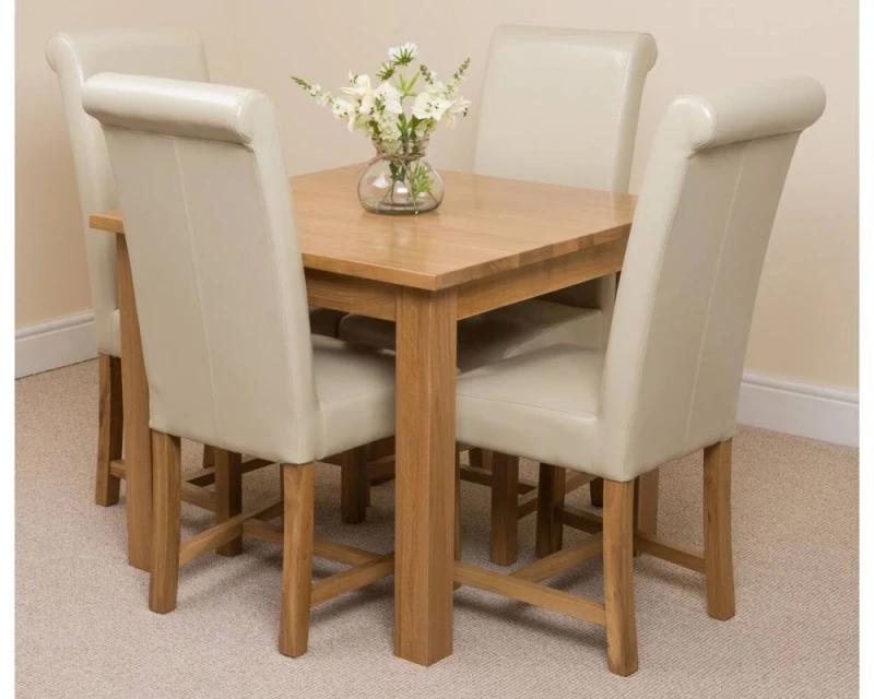 Image of Thats Furniture Oslo 90 x 90cm Oak Small Dining Table & 4 Washington Leather Chairs in Cream Cream Unisex 90 x 90 cm
