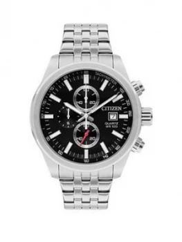 Image of Citizen Black And Silver Detail Chronograph Dial Stainless Steel Bracelet Mens Watch