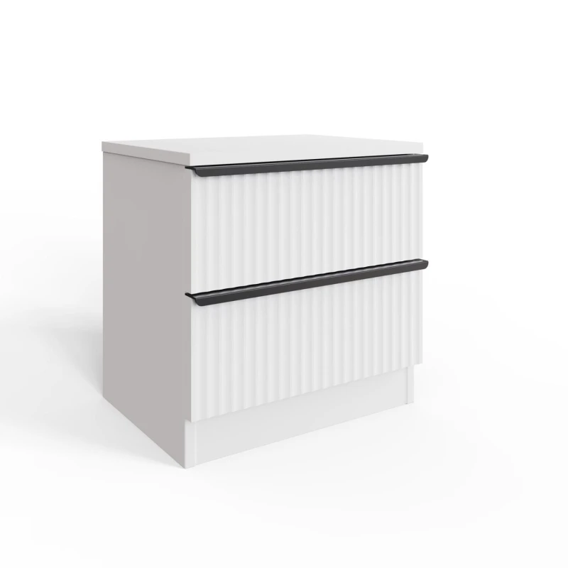 Image of FWStyle FWStyle White 2 Drawer Bedside Chest Table Scalloped Ripple Effect White One Size Unisex 5056413127938