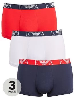 Image of Emporio Armani Bodywear 3 Pack Trunks - White/Red/Navy, Size S, Men