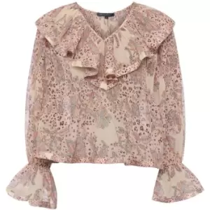 Image of French Connection Demetra Gathered V-Neck Blouse - Peach Nectar Multi