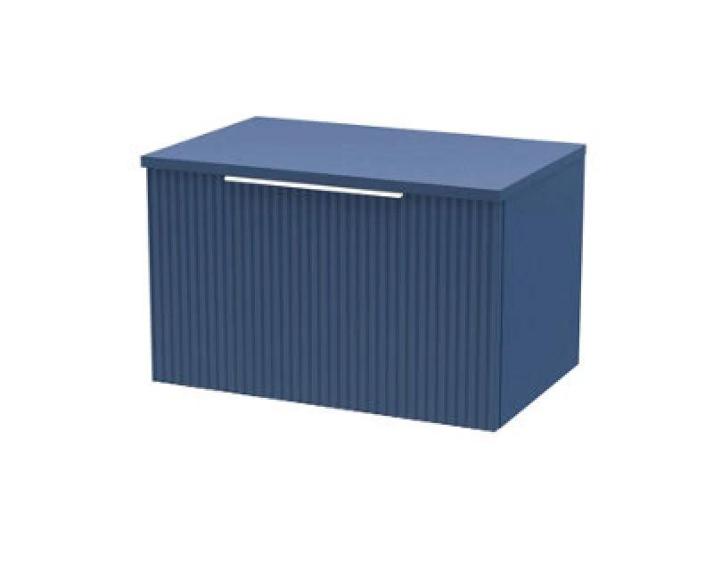 Image of Hudson Reed Fluted Wall Hung 1-Drawer Vanity Unit & Blue Laminate Worktop, Counter Top Vanity Unit In Satin Blue, 600mm