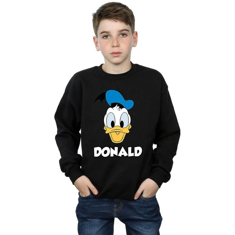 Image of Disney Donald Duck Face Cotton Sweatshirt Black male
