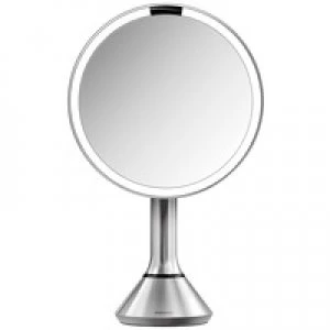Image of simplehuman Sensor Mirrors 5 x Magnification 20cm Sensor Mirror with Touch Control Brightness: Round, Brushed Stainless Steel, Rechargeable