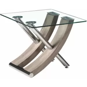 Image of Stunning Italian Design Nuovo Side End table in Grey Clear Glass Top Unique design solid made - Grey