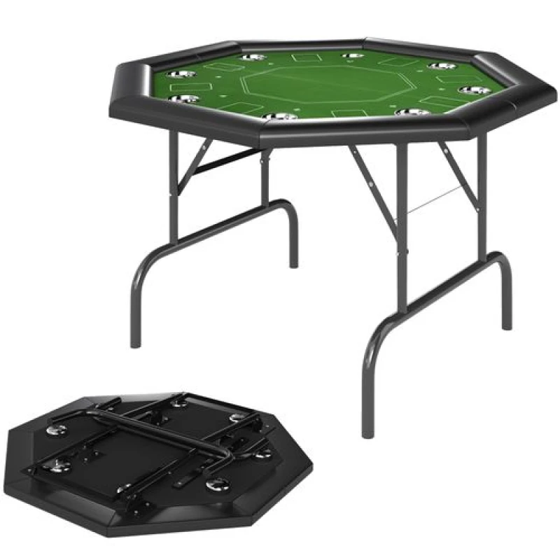 Image of SPORTNOW SPORTNOW 8 Player Foldable Poker Table with Cup Holders, Green