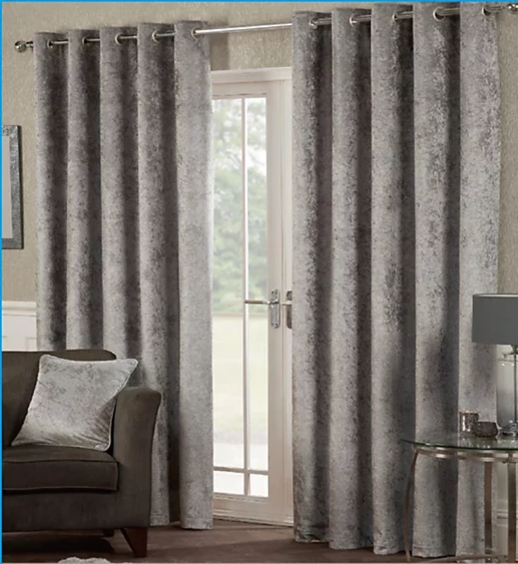 Image of Alan Symonds - Luxury Modern Crushed Velvet Silver Fully Lined Ready Made Eyelet Ring Top Curtains 66x90 - Silver CVSIL6690