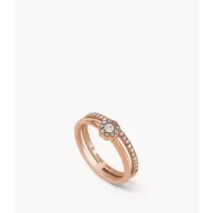 Image of Fossil Womens White Mother-Of-Pearl Stainless Steel Prestack Ring - Rose Gold
