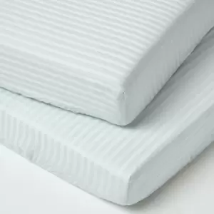Image of Blue Cotton Stripe Fitted Cot Sheets 330 Thread Count, 2 Pack - Blue - Blue - Homescapes