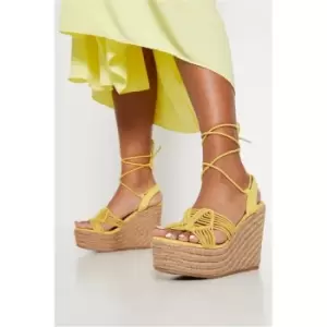 Image of I Saw It First Yellow Knotted Rope Detail Jute Wedges - Yellow