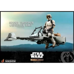Image of Hot Toys Star Wars The Mandalorian Action Figure 1/6 Scout Trooper and Speeder Bike 30 cm