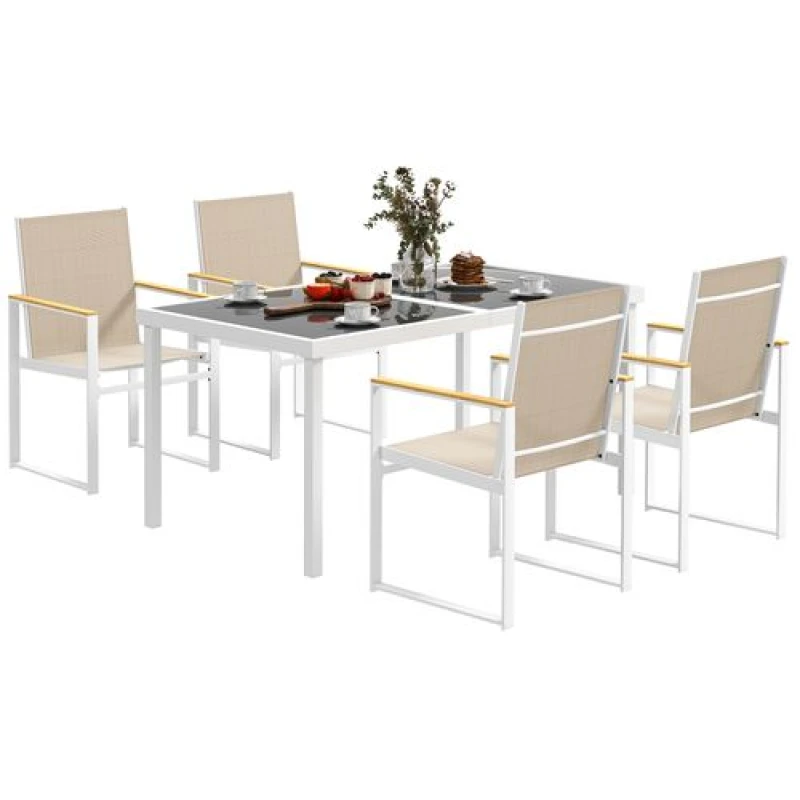 Image of Outsunny 5 Piece Garden Table and Chairs with Tempered Glass Table Top, Multi 84G-624V00MX