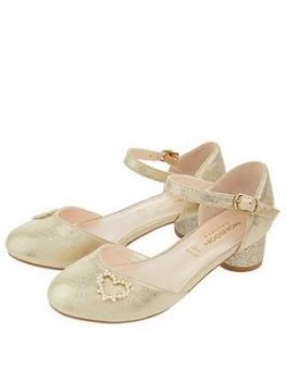 Image of Monsoon Hallie Gold Heart Charm Two Part Shoes - Gold, Size 2 Older