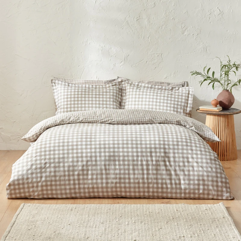 Image of Yard Yard Barton Cotton Check Biscuit Bedding Set - Double