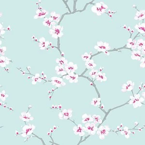 Image of Fresco Apple Blossom Teal and Pink Wallpaper