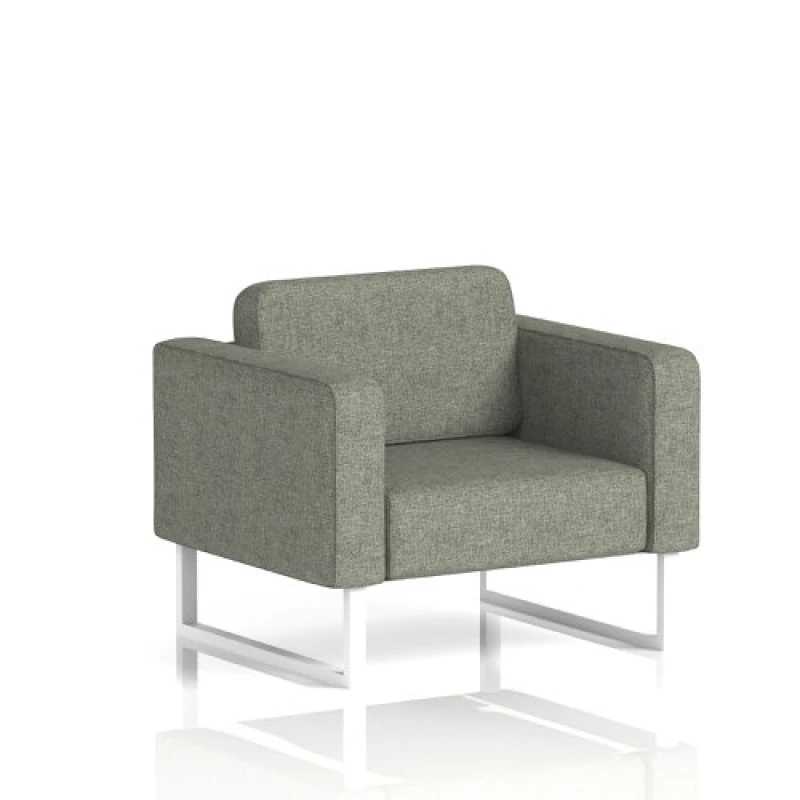 Image of Brixworth Office Armchair with White Legs in Rivet Fabric - Vitreous