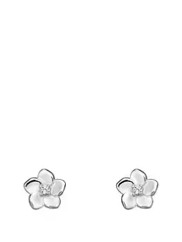 Image of The Love Silver Collection 3D Cherry Blossom Earrings With Cz Crystal Centre