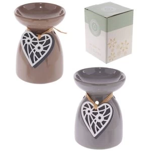 Image of Wooden Heart Motif (1 Random Supplied) Ceramic Oil Burner