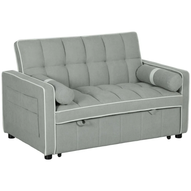 Image of HOMCOM 2 Seater Pull Out Sofa Bed with Adjustable Backrest Light Grey