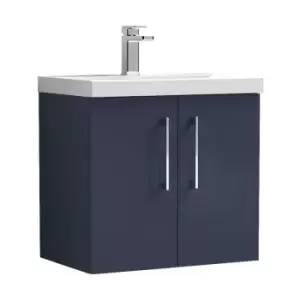 Image of Arno Matt Electric Blue 600mm Wall Hung 2 Door Vanity Unit with 40mm Profile Basin - ARN1723A - Electric Blue - Nuie
