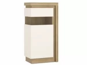 Image of Furniture To Go Lyon White High Gloss and Riviera Oak Narrow Display Cabinet LHD Flat Packed