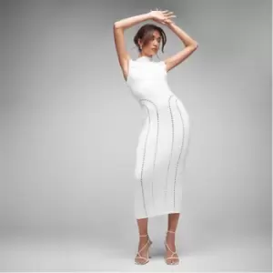 Image of Missguided High Neck Knit Midaxi Dress - White