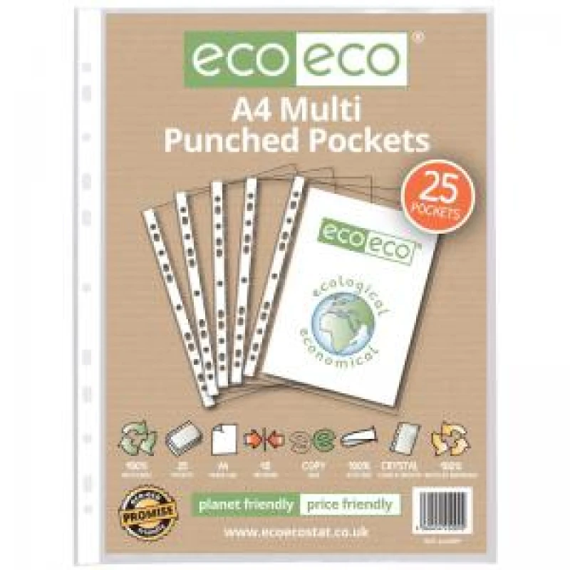 Image of Eco Eco 100% Recycled Punched Pocket A4 Clear (25 Pack) eco009-S