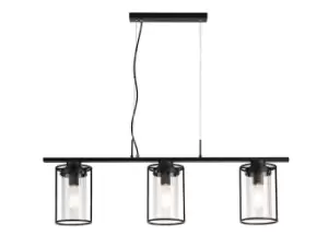 Image of Linear Ceiling Pendant, 3 Light E27, Black, Clear Glass