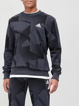 Image of adidas Badge of Sport Graphic All Over Print Crew Sweat Top - Black, Size XL, Men