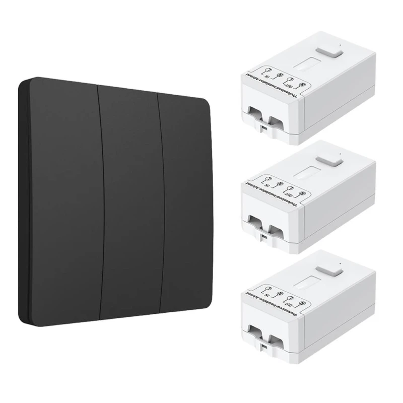 Image of ENER-J Wireless Kinetic 3 Gang Light Switch with 3 Receivers 500W in Black Unisex