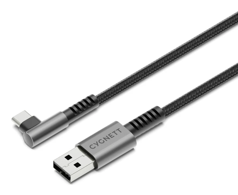 Image of Cygnett Unite Right Angle Braided USB C - USB-A 2.0 1m - Black