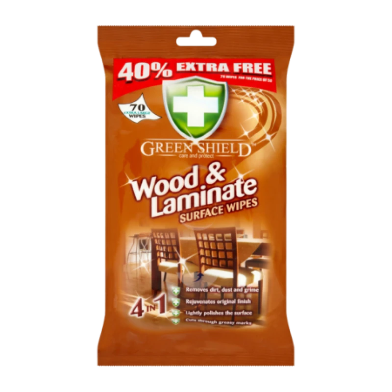 Image of Green Shield Wood & Laminate Surface Cleaning Wipes - 70 pcs WOOD-315722