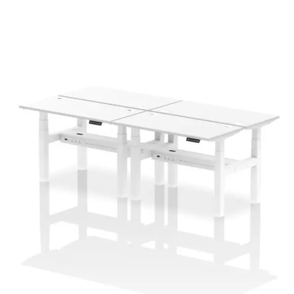 Image of Air Air Back-to-Back 1200 x 600mm Height Adjustable 4 Person Bench Desk White Top with Cable Ports White Frame HASCP4P12600WHTW