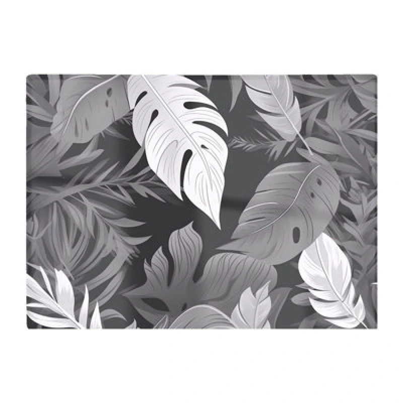 Image of Warren Reed Designer Black White Tropical Leaves Glass Chopping Board