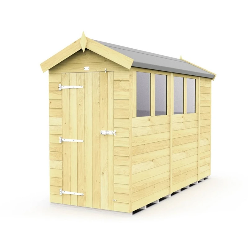 Image of Buttercup Farm 4 x 11 Feet Apex Shed - Single Door W/ Windows - L329 x W118 x H217cm in Brown Brown Unisex