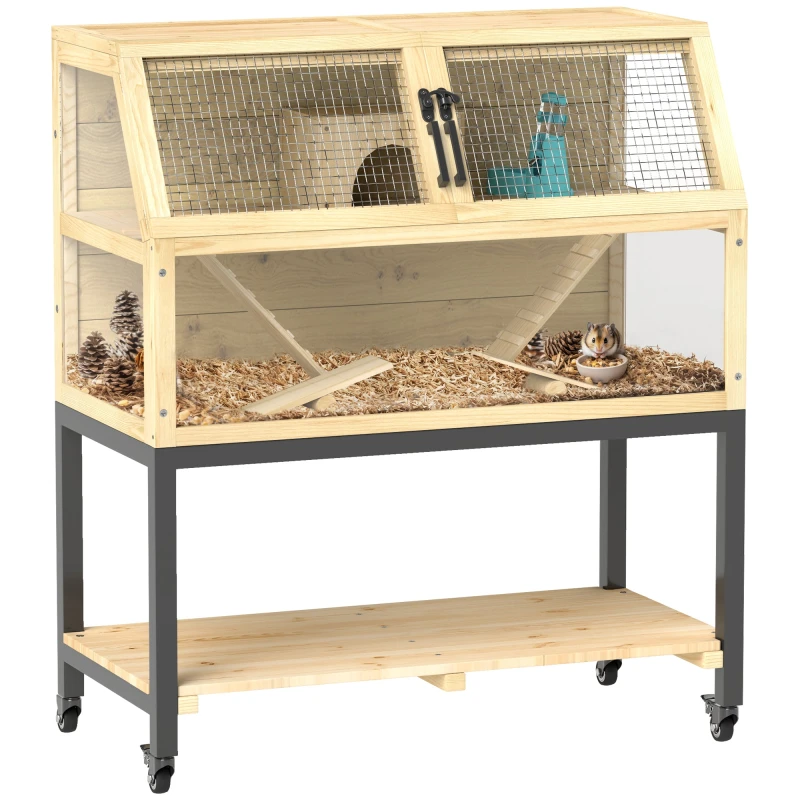 Image of PawHut Wooden Hamster Cage with Storage Shelf TJ Hughes Natural 5063603275065