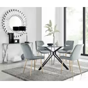 Image of Cascina Dining Table and 4 Grey Pesaro Gold Leg Chairs - Elephant Grey