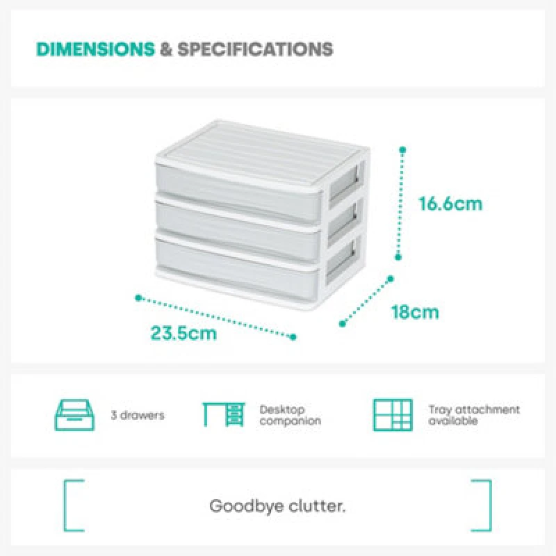 Image of LIVIVO 3-Drawer Compact Desktop Organiser Light Grey unisex