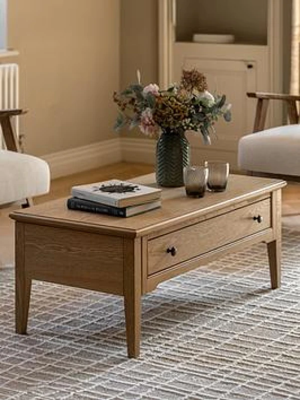 Image of SO'HOME Harriet Oak 1 Drawer Coffee Table Light Oak Wood ONE SIZE