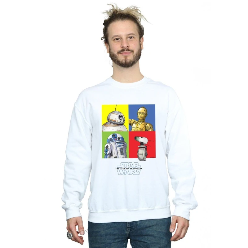 Image of Disney Men Star Wars The Rise Of Skywalker Droid Squares Sweatshirt in White Size: Small White S Male 5059400139358