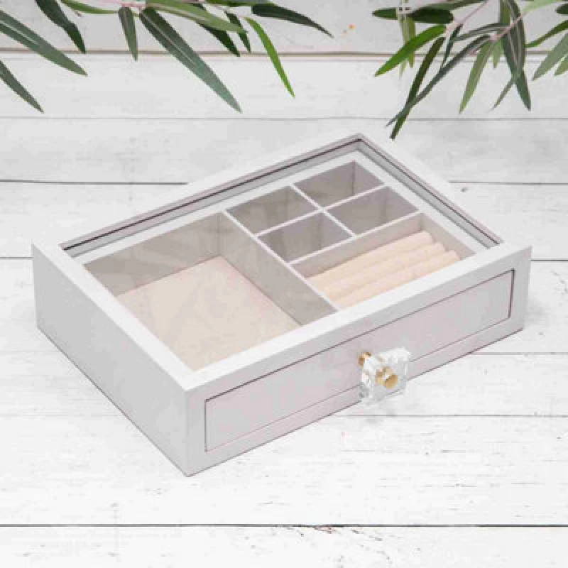 Image of Annibells White Wooden Jewellery Box Glass Display & Drawer (12299)