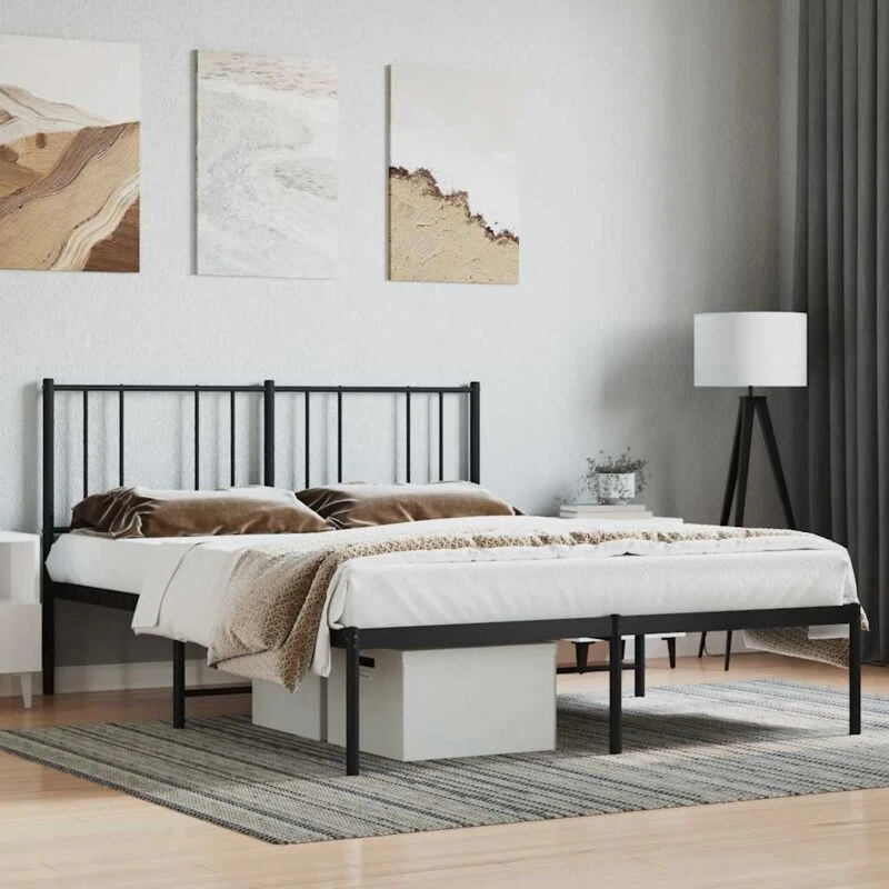 Image of JINLEFU Metal Bed Frame without Mattress with Headboard Black 140x190cm vidaXL JRVDZX-352480_DE