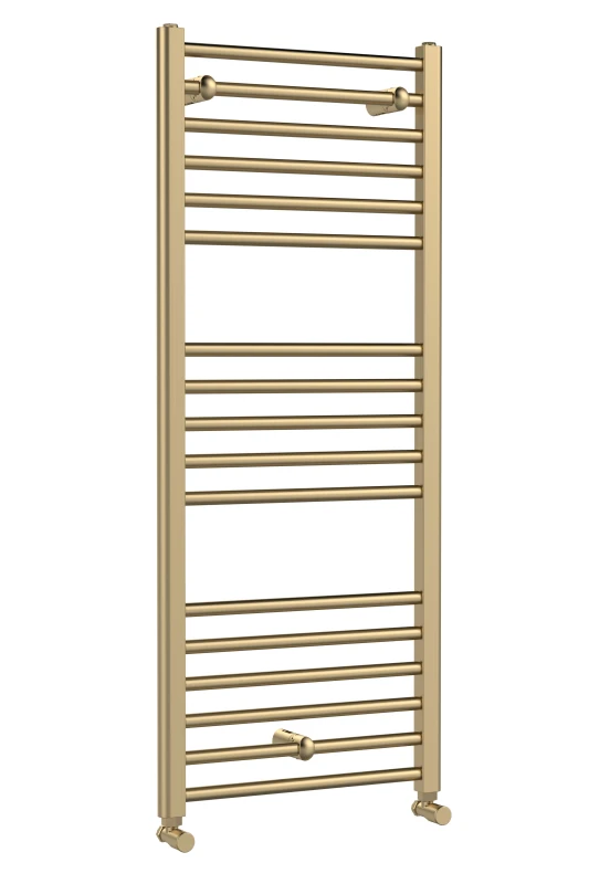 Image of Balterley Straight Towel Radiator with Round Rails 1200mm x 500mm - Brushed Brass in Metallics Metallics Unisex