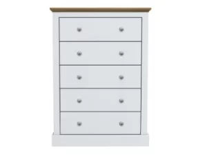 Image of LPD Devon 5 Drawer White and Oak Chest of Drawers Flat Packed