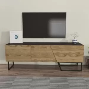Image of Decorotika - Parla tv Stand 3 Cabinets for TVs up to 60" Black, Oud Oak Pattern and Black