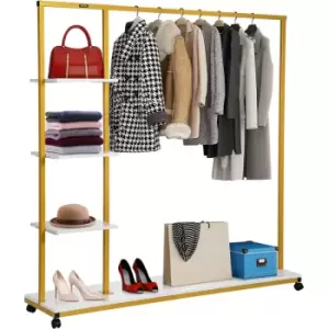 Image of Clothing Garment Rack, 180 lbs Capacity, Heavy-duty Clothes Rack w/ Bottom Shelf & Extra 3 Side Shelves, 4 Swivel Casters, Rolling Clothes Organizer